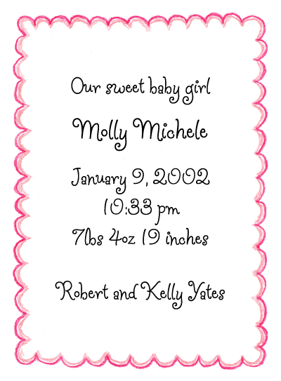 Pink Scallop Border Birth Announcements by Amy Adele