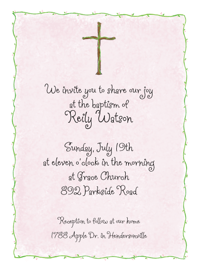 Pink Cross Invitations For A Baptism by Amy Adele