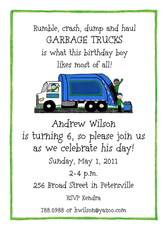Garbage Truck Party Invitation by Amy Adele