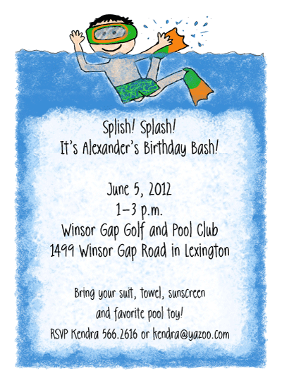 Swimming Boy Invitation by Amy Adele