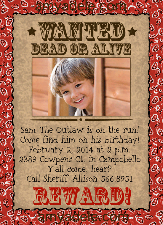 Western Outlaw Poster Photo Invitation by Amy Adele